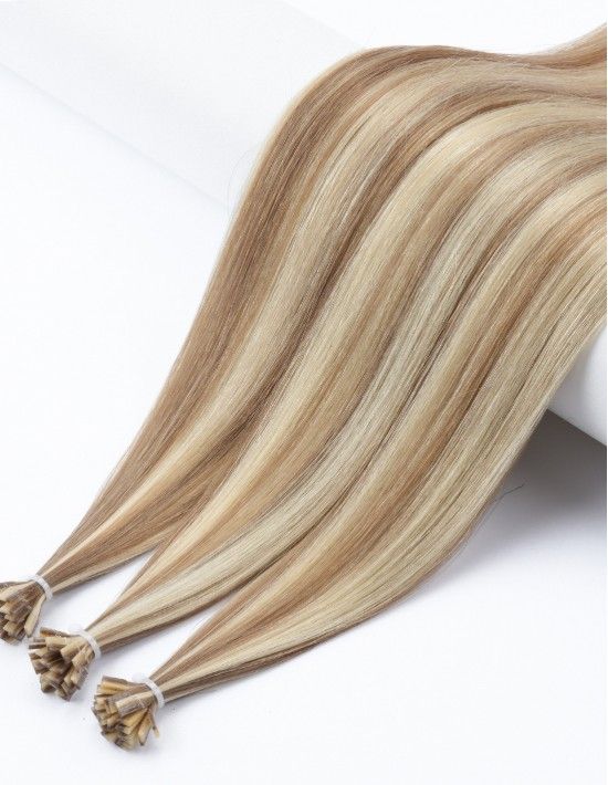 Extension kératine P12/60 – Balayage Miel Platine Cendré 25 mèches 50cm | Extens Hair