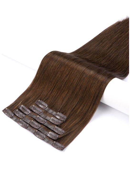 Haar Clips Extensions Echthaar Dunkelbraun - Groß Rabatt