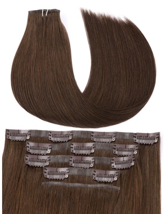 Haar Clips Extensions Echthaar Dunkelbraun - Groß Rabatt