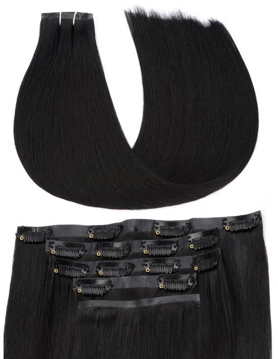 Echthaar Haar Clips Extensions Schwarz Seamless - Große Farbwahl