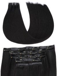 Echthaar Haar Clips Extensions Schwarz Seamless - Große Farbwahl