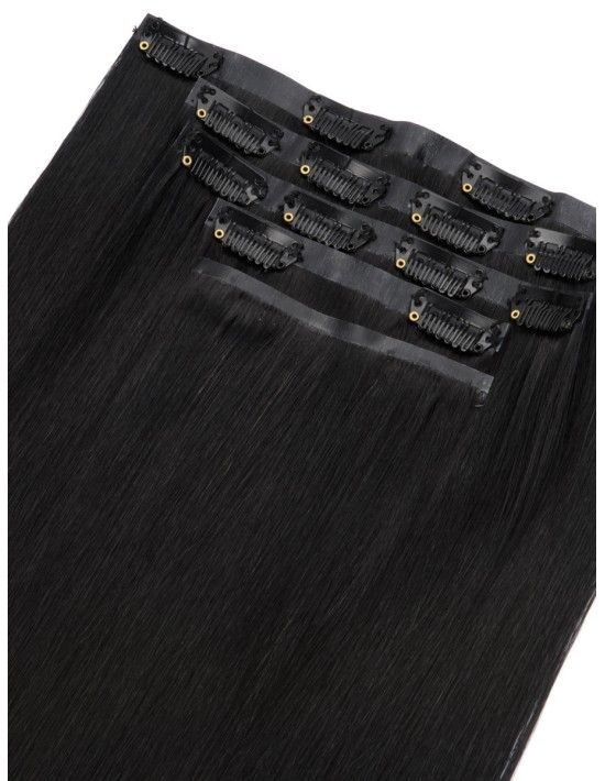 Echthaar Haar Clips Extensions Schwarz Seamless - Große Farbwahl