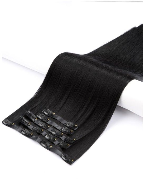 Echthaar Haar Clips Extensions Schwarz Seamless - Große Farbwahl