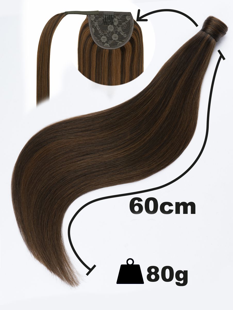 Fiche technique ponytail Extens Hair : 60 cm, 80 g, cheveux 100 % naturels Remy Hair