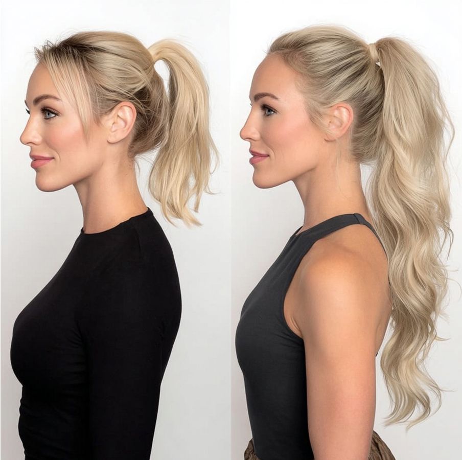 Queue de cheval ondulée en cheveux naturels Extens Hair, style chic et glamour