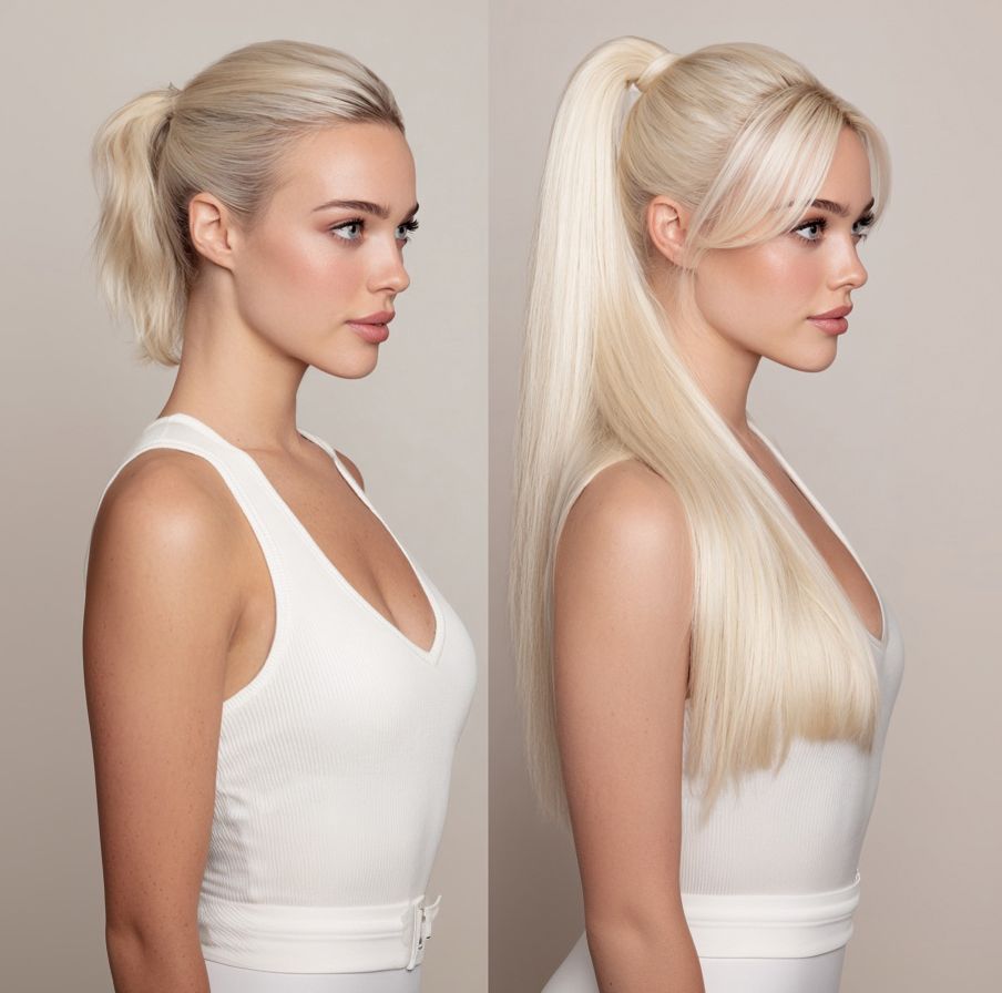 Ponytail aus Remy-Echthaar, Farbton 613 (Platinblond) – leicht und zugleich dicht für perfekten Halt
